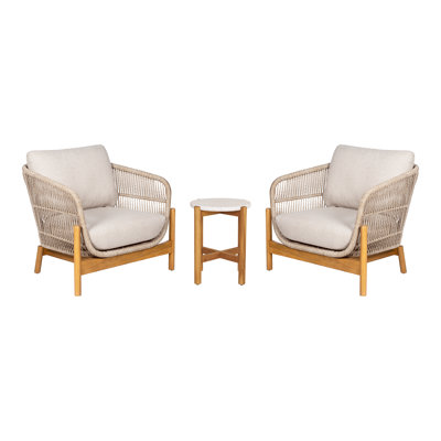 Ensemble de conversation d'extérieur 3 pièces Ching avec chaises en bois d'acacia et table d'appoint Terrazzo