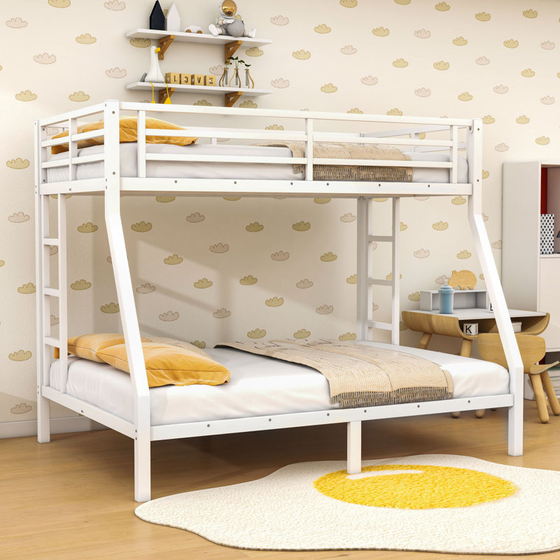 Metal Bunk Bed With Slats, White, Extra-Long Twin Over Queen
