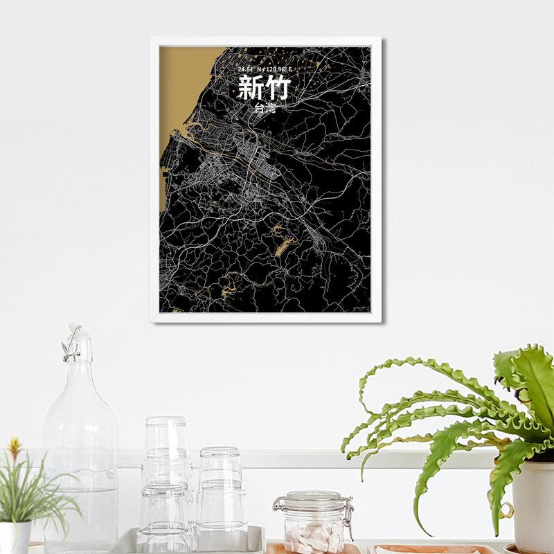 Hsinchu (chinois traditionnel), impression sur toile tendue, Noir / or