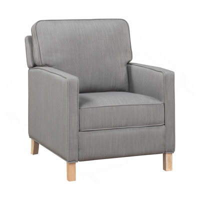 Classic Traditional Push Back Reclining Chair With Gray Fabric Upholstery And Cushion Seat, Solid Wood Furniture