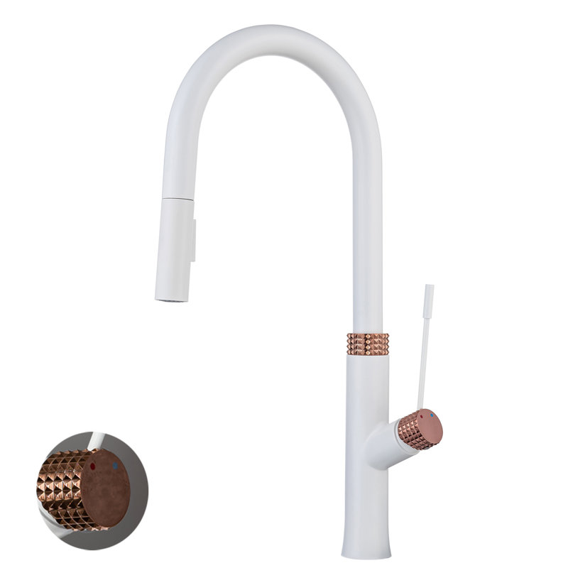 Contemporary Rose Gold Pull-Down Kitchen Faucet with Dual Spray Function