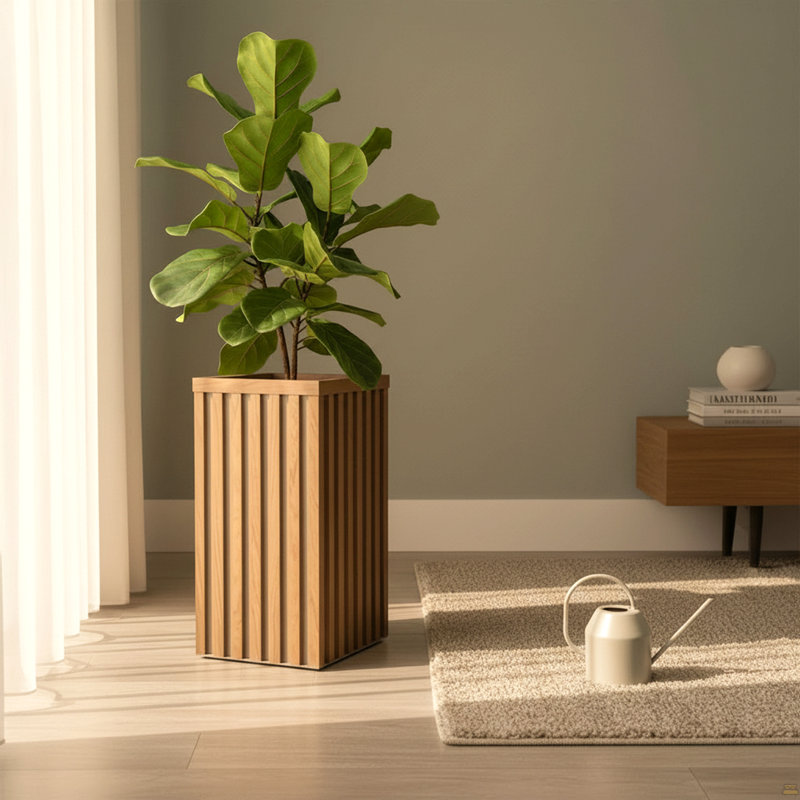 Square Grove Column Planter - Medium Brown