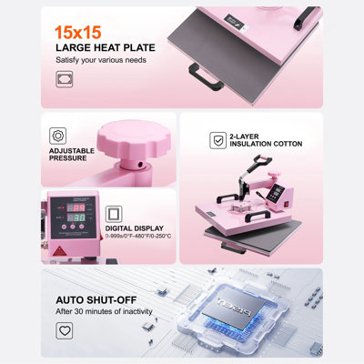 Heat Press Machine, 15 x 15 inch, 5 in 1 Heat Transfer Machine with 30 oz Tumbler Press, 360° Swing Away T-Shirt Pressing, Digital Precise Control, for T-Shirts/Mugs/Hats/Plates