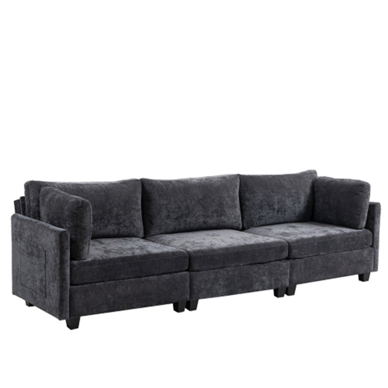 3-Seater Chenille Deep Sofa, Dark Gray Fabric