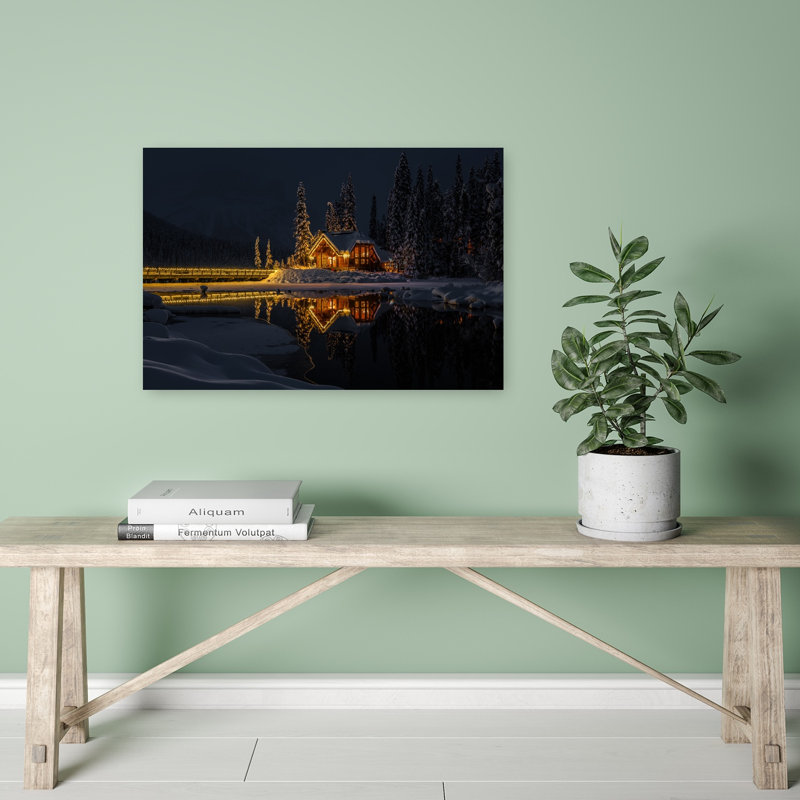 Cozy Winter Cabin Peaceful Serene Tranquil Landscape Nature, impression d'art mural, 16" H x 24" W