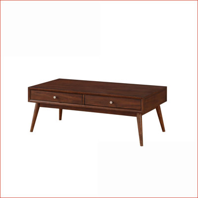Table basse Mid-Century en placage de noyer brun avec 2 tiroirs, idéale pour le rangement dans le salon