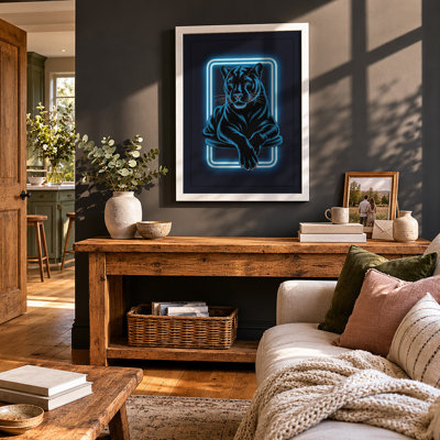 Neon Tiger Modern - Framed Print