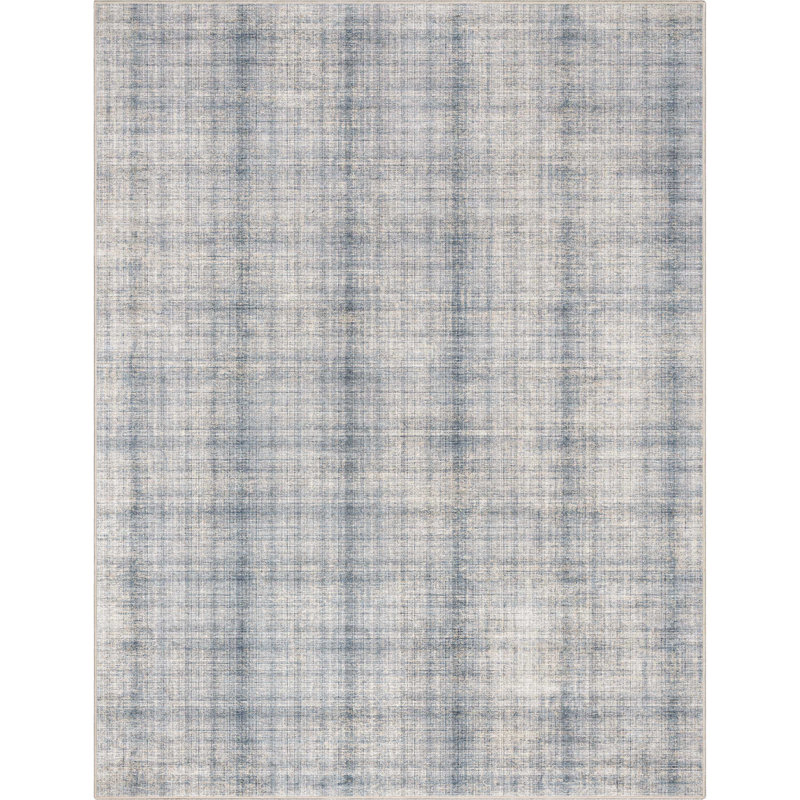 Tapis bleu à motif écossais rétro tissé à plat Nuzzo Rio, Rectangle 7 pi 7 po x 9 pi 10 po
