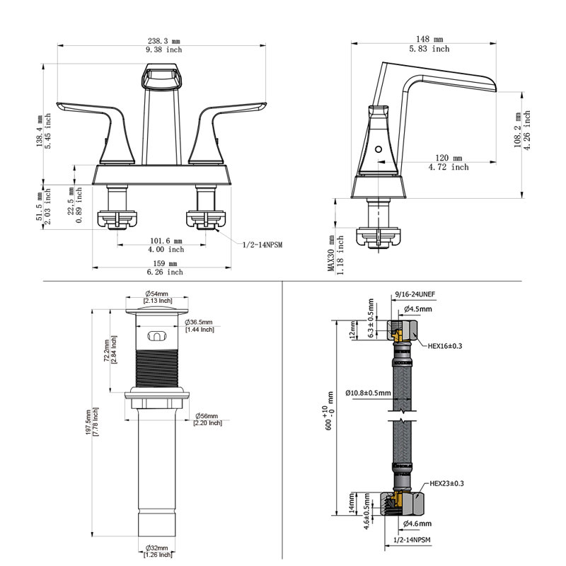 Centerset Bathroom Faucet with Drain Assembly, Brushed Gold