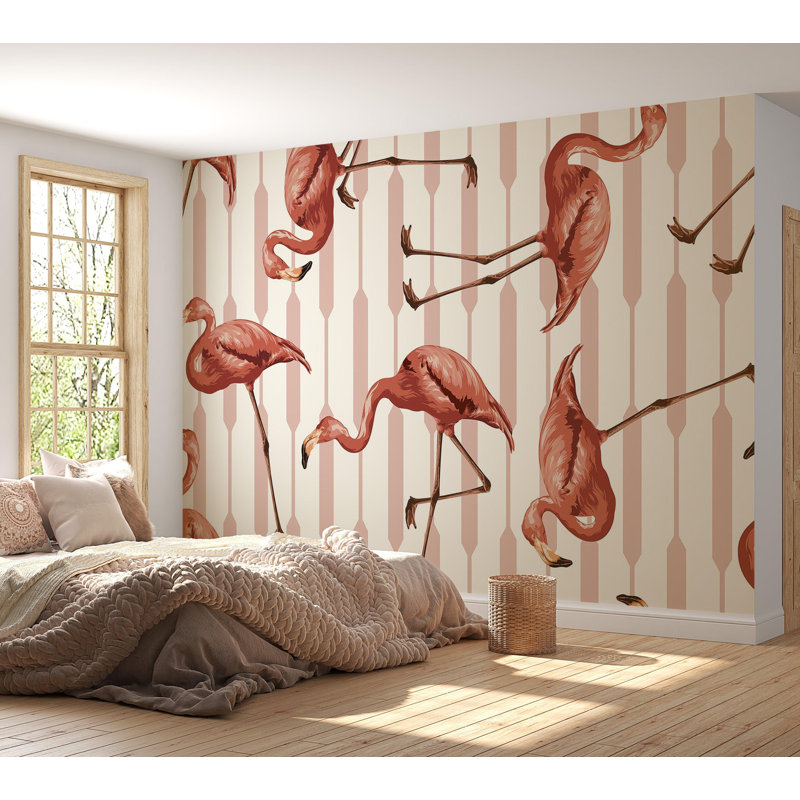 Premium Wallpaper Wall Mural - Flamingo Pattern, 108" L x 150" W
