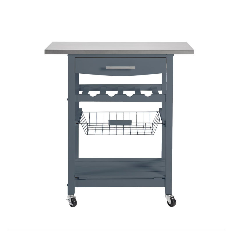 Mobile Rolling Kitchen Island Trolley Serving Cart, Gray, 33" H 30" W x 16" D,  Stainless Steel