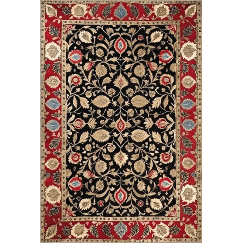 Tapis noir lavable à la machine à motif floral rétro Paris Collection Paris, Tapis de couloir 2 pi 6 po x 6 pi 7 po inclus