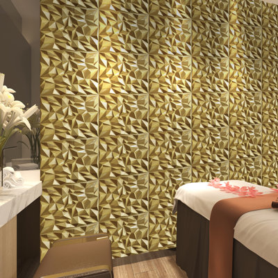 3D PVC Wall Panel – Faceted Diamond Design | Gold | 500 x 500 mm | Waterproof & Lightweight