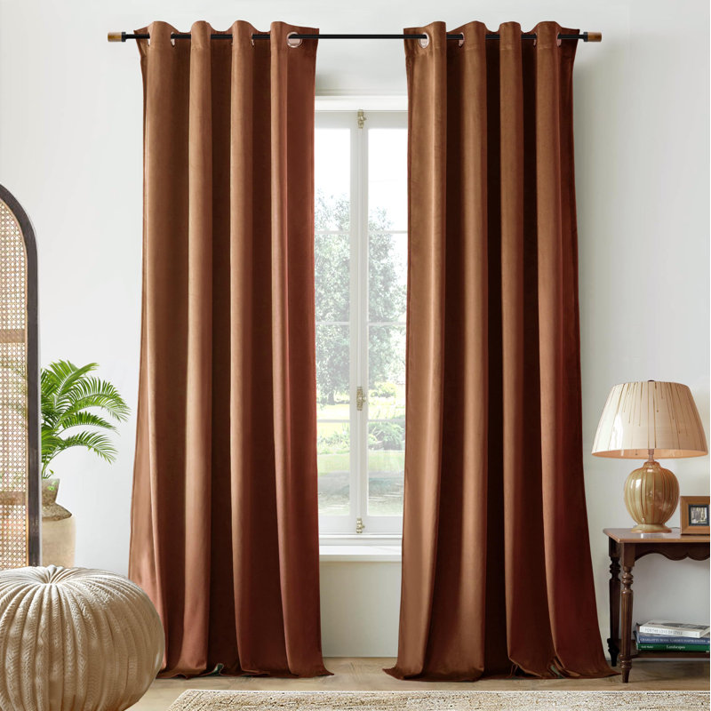 Ensemble de 2 rideaux obscurcissants en velours, Brun doré, L 52 po x L 84 po