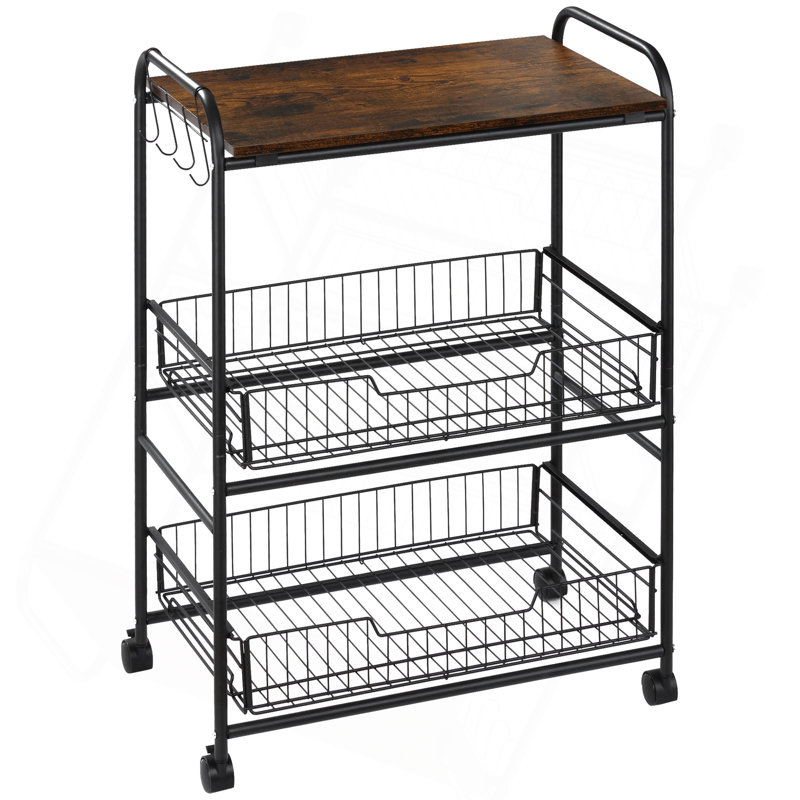 Versatile 3-Tier Rolling Kitchen Cart With Abundant Storage Options
