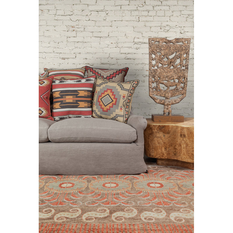 Mesa Linen Square Pillow Cover & Insert, Pumpkin/Gray Green