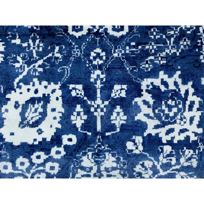 Tapis décoratif bleu carré noué à la main de conception unique 12 pi 2 po x 12 pi 2 po Chambria
