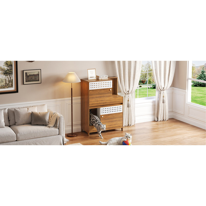 Enceinte moderne 2 en 1 pour litière pour chat, brune, compacte pour un espace limité, de haute qualité, facile à assembler, bien ventilée, mobilier polyvalent, table d'appoint brune, peu encombrante,