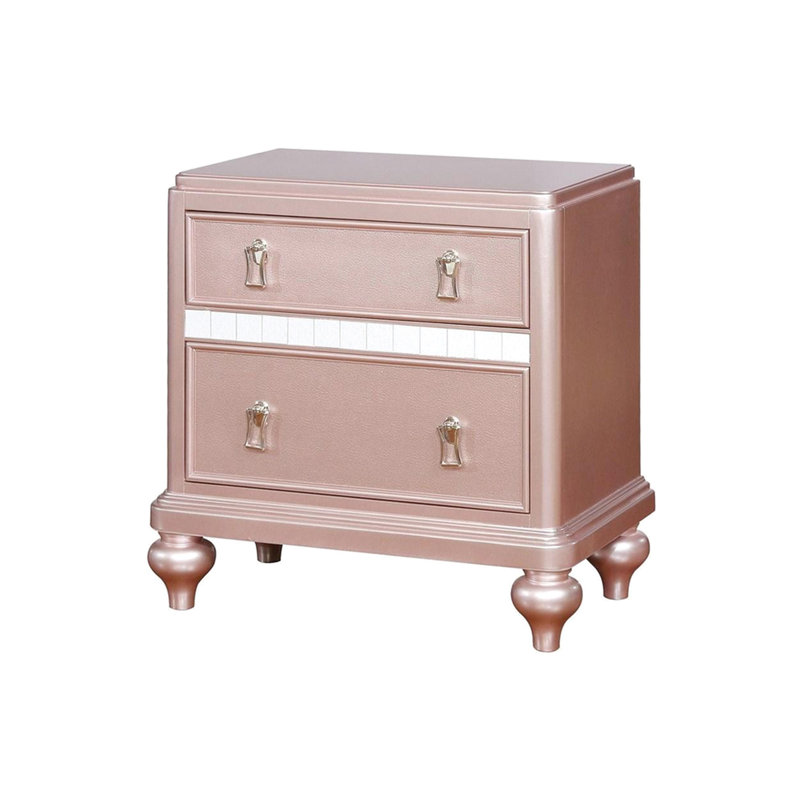 Table de chevet en bois rose avec garniture miroir 2 tiroirs attrayante