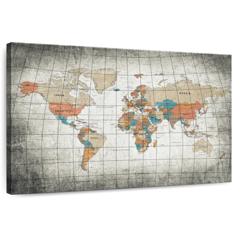 Aliaz Dirty Grid World Map, 20" H x 30" W