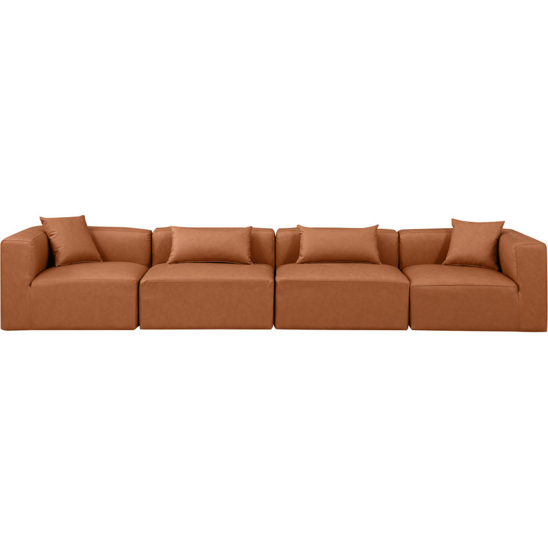 Kirpa 4 - Piece Faux Leather Corner Sectional, Cognac Vegan Leather