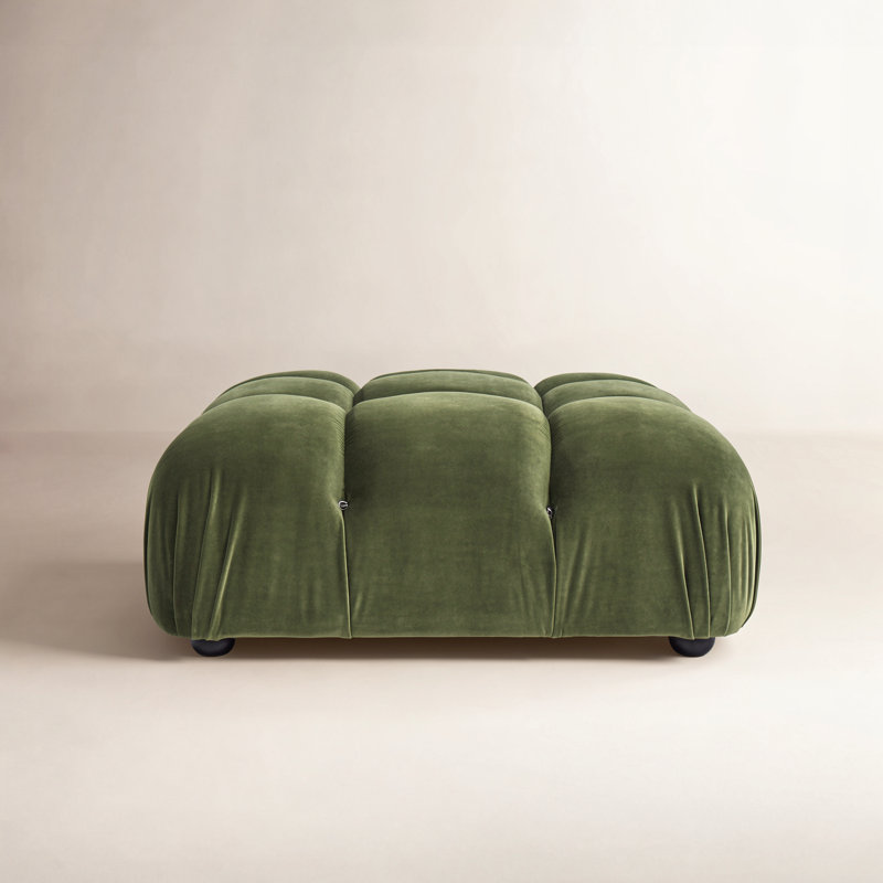 Reva Upholstered Ottoman, Olive Green Velvet