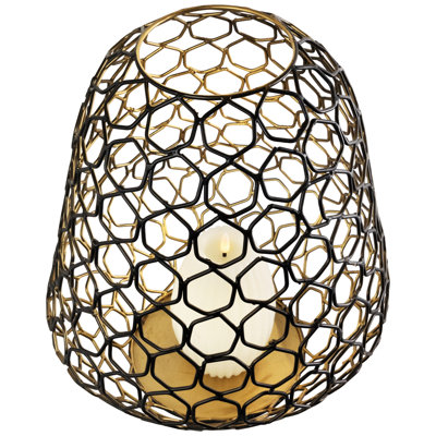 Small Geometric Cage Iron Pillar Candle Holder - - Black And Gold