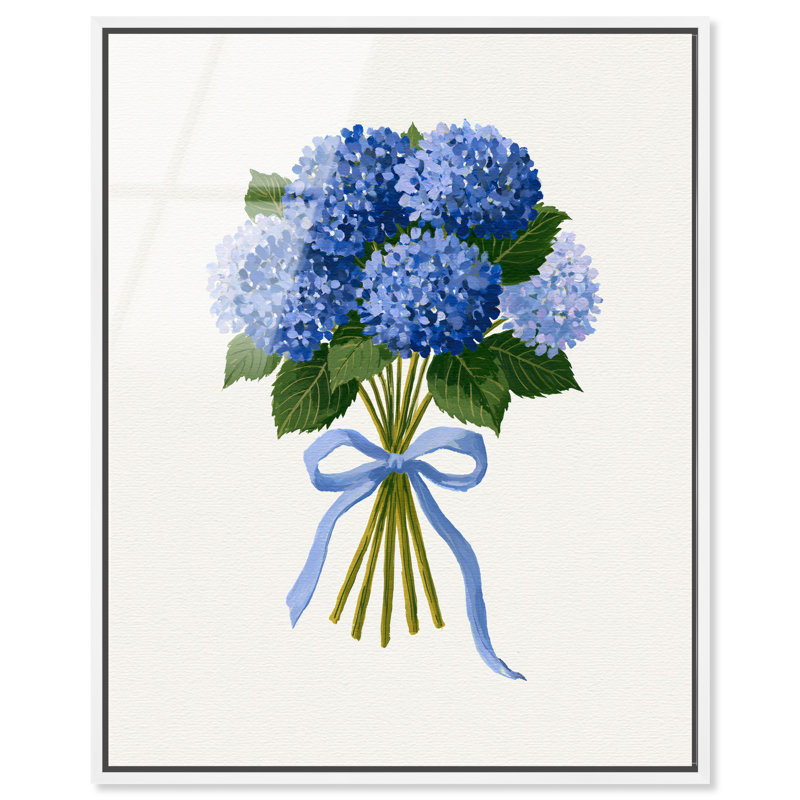 Bouquet bleu Bouquet II Impression acrylique encadrée Décoration de mode moderne par, H 37 po x l 31 po, Cadre blanc