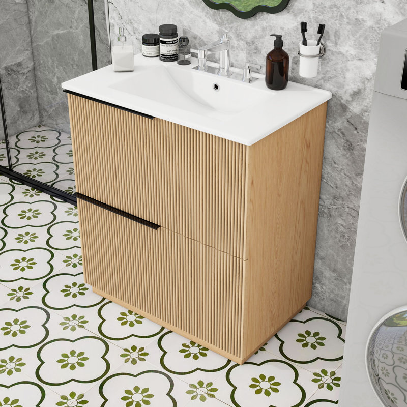 Meuble-lavabo en bois avec lavabo et tiroirs en céramique