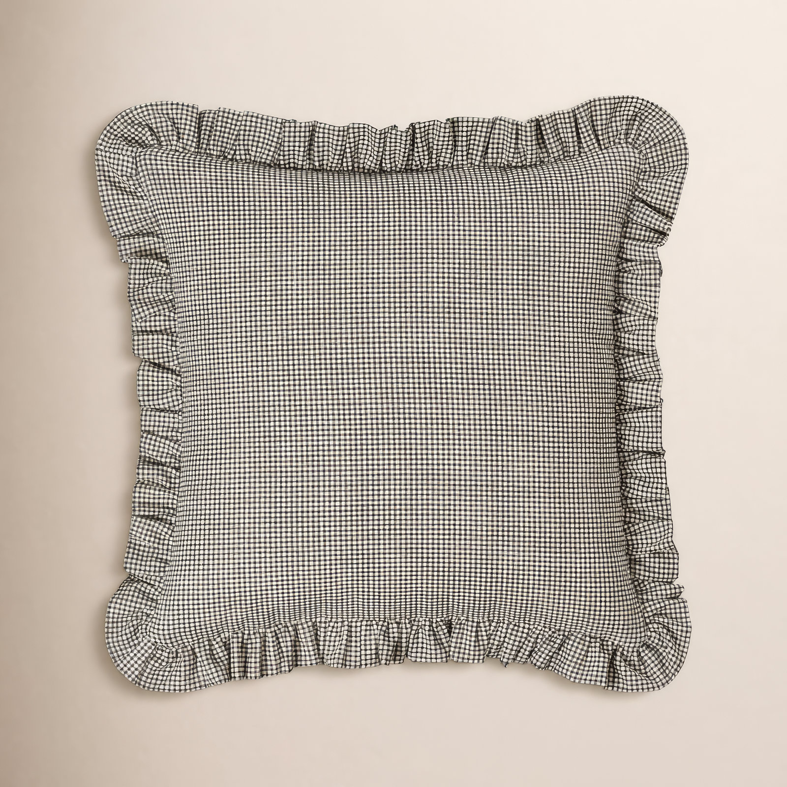 Birch Lane Mini Check Ruffled Accent Pillow, Feather, Black