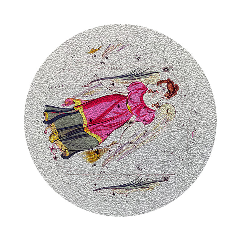 Zodiac Virgo Vegan Leather Round Pebble Placemat, White