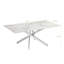 Table basse en faux marbre argenté avec plateau en verre trempé, design luxueux minimaliste pour les salons et les espaces compacts.