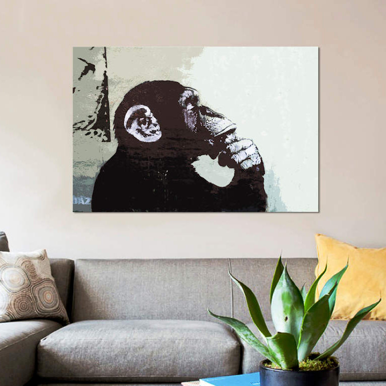 The Thinker Monkey by Banksy - Print on Canvas, 66.04 cm H x 45.72 cm W x 1.91 cm D, No Frame