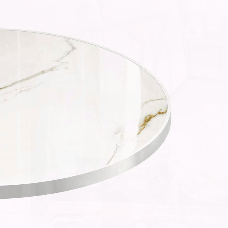 Table bistro moderne 31,5 pouces avec plateau en faux marbre, Blanc / doré, Blanc