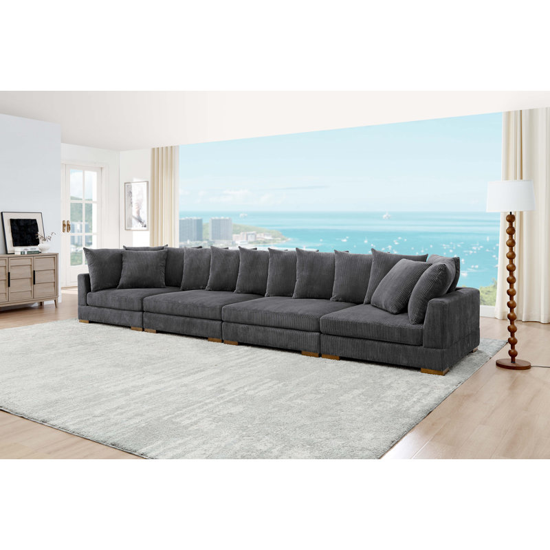 Aurick Corduroy Sectional Reversible, Grey Corduroy