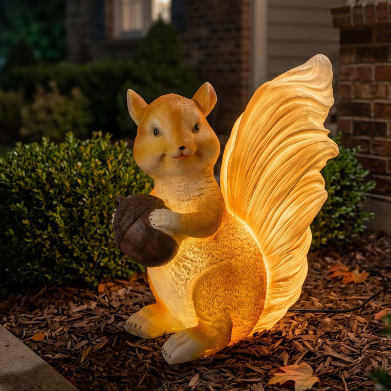 Solar Squirrel Outdoor Floor Lamp With Remote Control & Timer, Cute Solar Powered Integrated Led Table Lamp