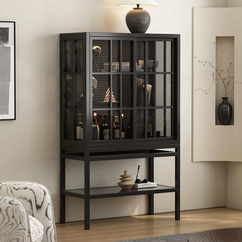 Bois noir massif + vitrines en verre trempé