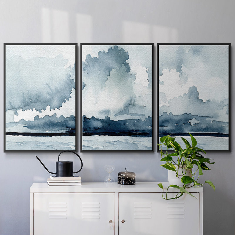 «Passing Rain Storm I» - Toile encadrée à pièces multiples_2740605C, H 40 po x l 78 po x P 2 po, Cadre noir