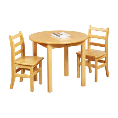 ECR4Kids 30in D Round Hardwood Table with 24in Legs and Two 14in Chairs, Kids Furniture, Honey -  ELR-7132-HY