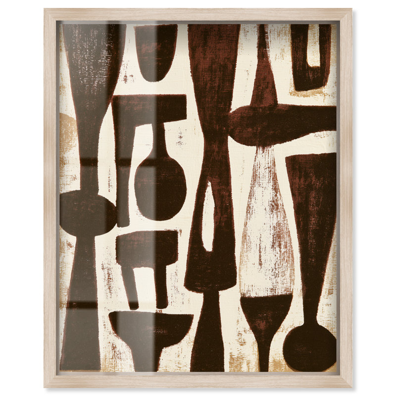 Art moderne de bureau allongé avec figurines allongées II, H 36 po x l 30 po, Cadre en chêne naturel