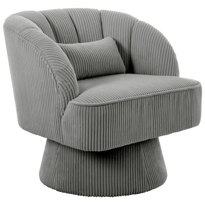 360° Swivel Barrel Accent Chair, Round Upholstered Lounge Armchair with Armrests & Backrest - Soft Padded Seat - Mid-Century Modern Reading Chair, Corduroy | Gray