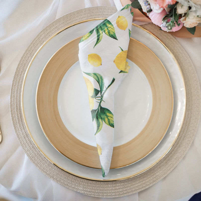 Paquet de 20 serviettes citrons 3 plis déjeuner - ensemble de 6