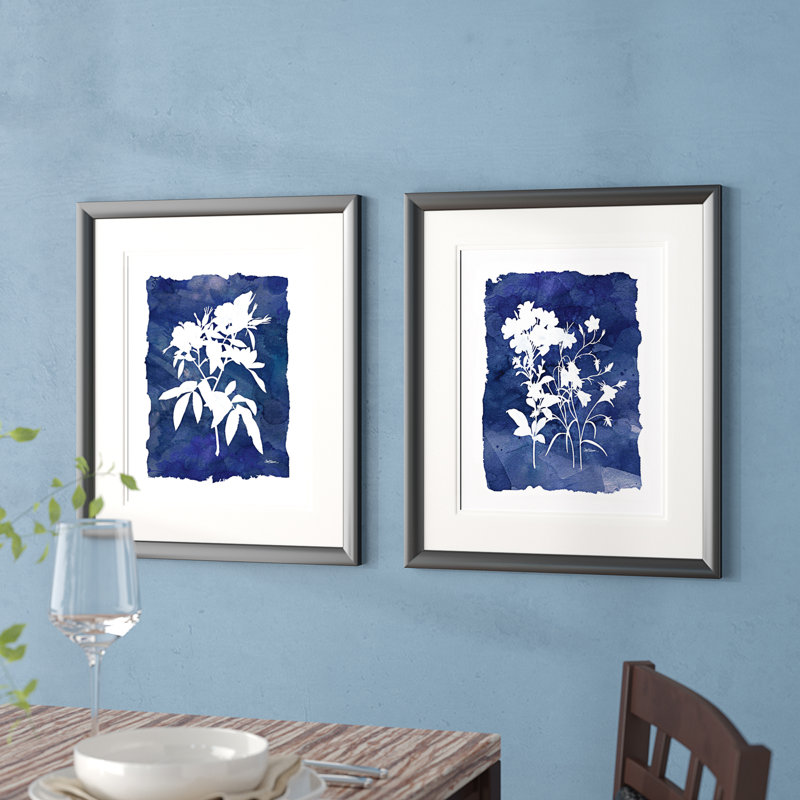 Indigo Botanical - ensemble de 2 cadres photo sur papier, Cadre noir, H 20 po x l 32 po