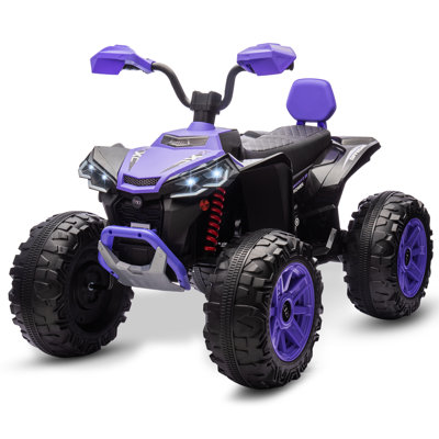 4-Wheeler Kids Electric Vehicle,24V Kids Ride on Toy Car,Battery Powered ATV Motorcycle Electric Car for Kids Toddler,with Dual Motors,Music,Spring Supspension,Electric Bike for Big Kids Gifts-Purple