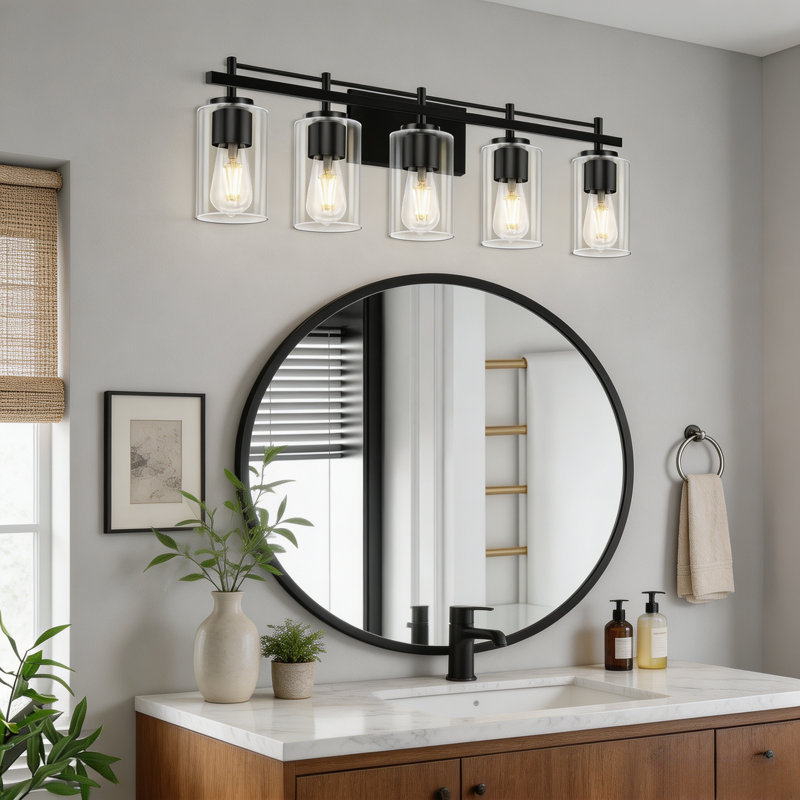 Éclairage pour salle de bain 5 lumières avec abat-jour en verre transparent pour salle de bain, chambre à coucher, couloir, escalier