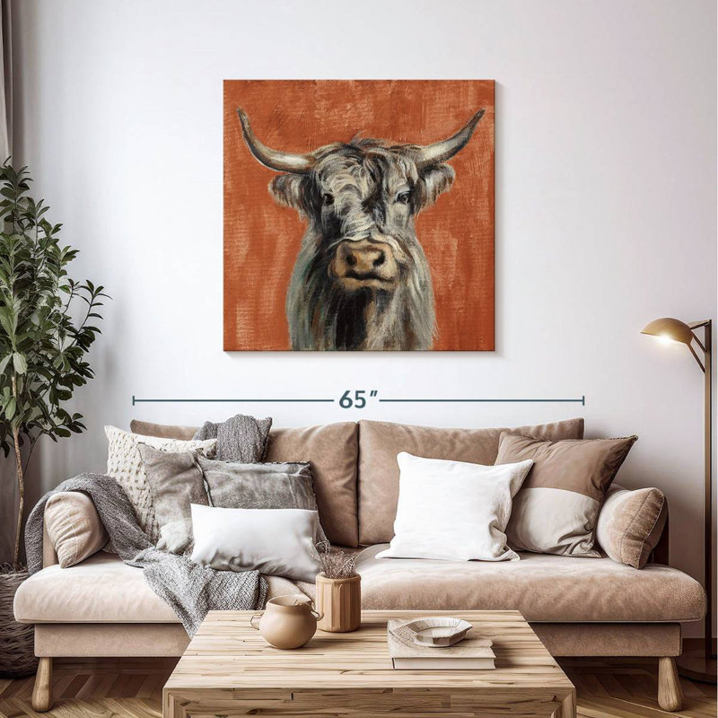 Brampt Highland Cow sur terre cuite, H 39 po x l 39 po
