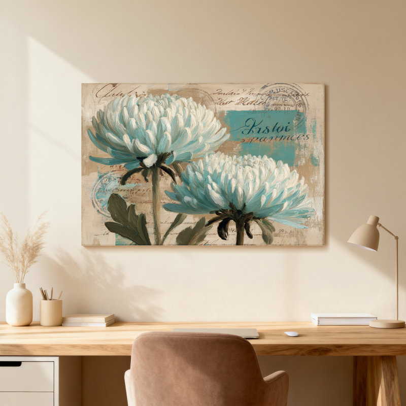 Plantes et fleurs, impression de carte postale florale rétro, H 24 po x l 36 po, Toile tendue, Ne s’applique pas