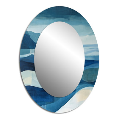 Blue Ethereal Coastal Horizon II - Modern Oval Wall Mirror