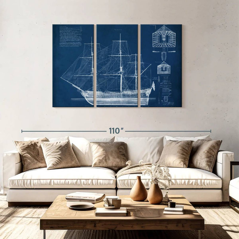 Laelle Antique Ship Blueprint IV, 48" H x 74" W