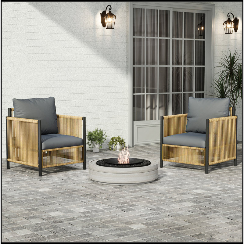 Ensemble de 2 canapés simples en osier brun avec coussin gris New Comming